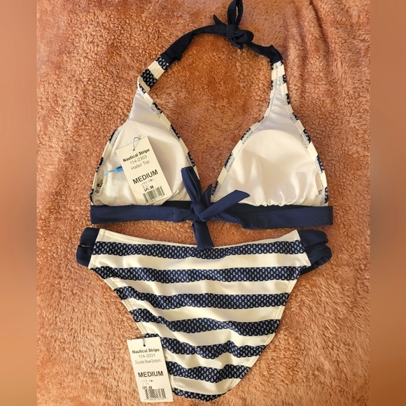 Nautical Stripe Halter Top Bikini & Double Bow Bottom - Picture 2 of 6
